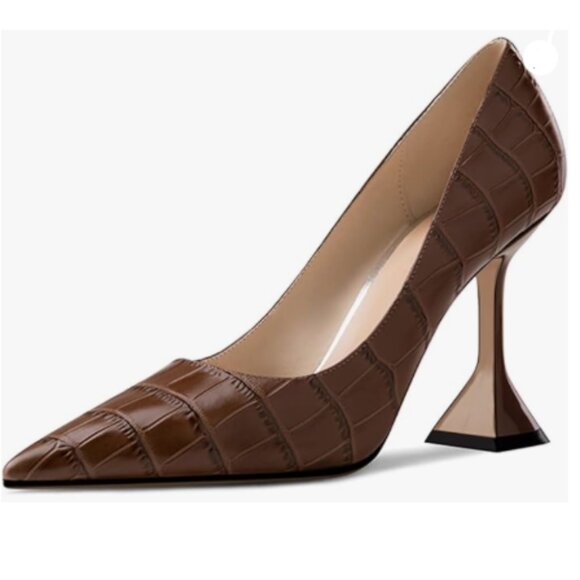 YDN Brown Alligator Pointed Toe Slip on Pumps Special High Heel Shoe for Party - Picture 1 of 8